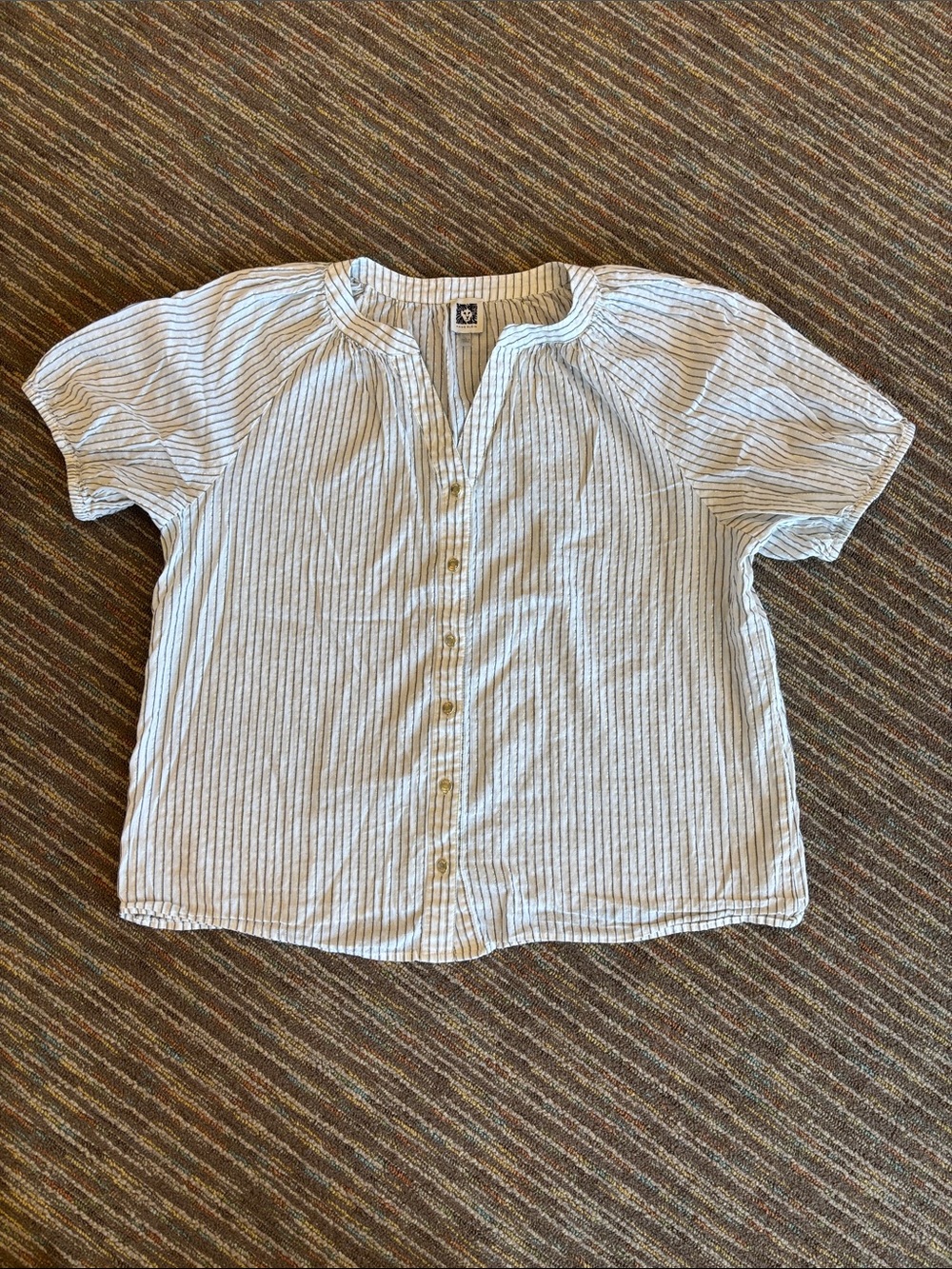 Anne Klein Women’s Metallic Striped Split Neck Blouse - Size L